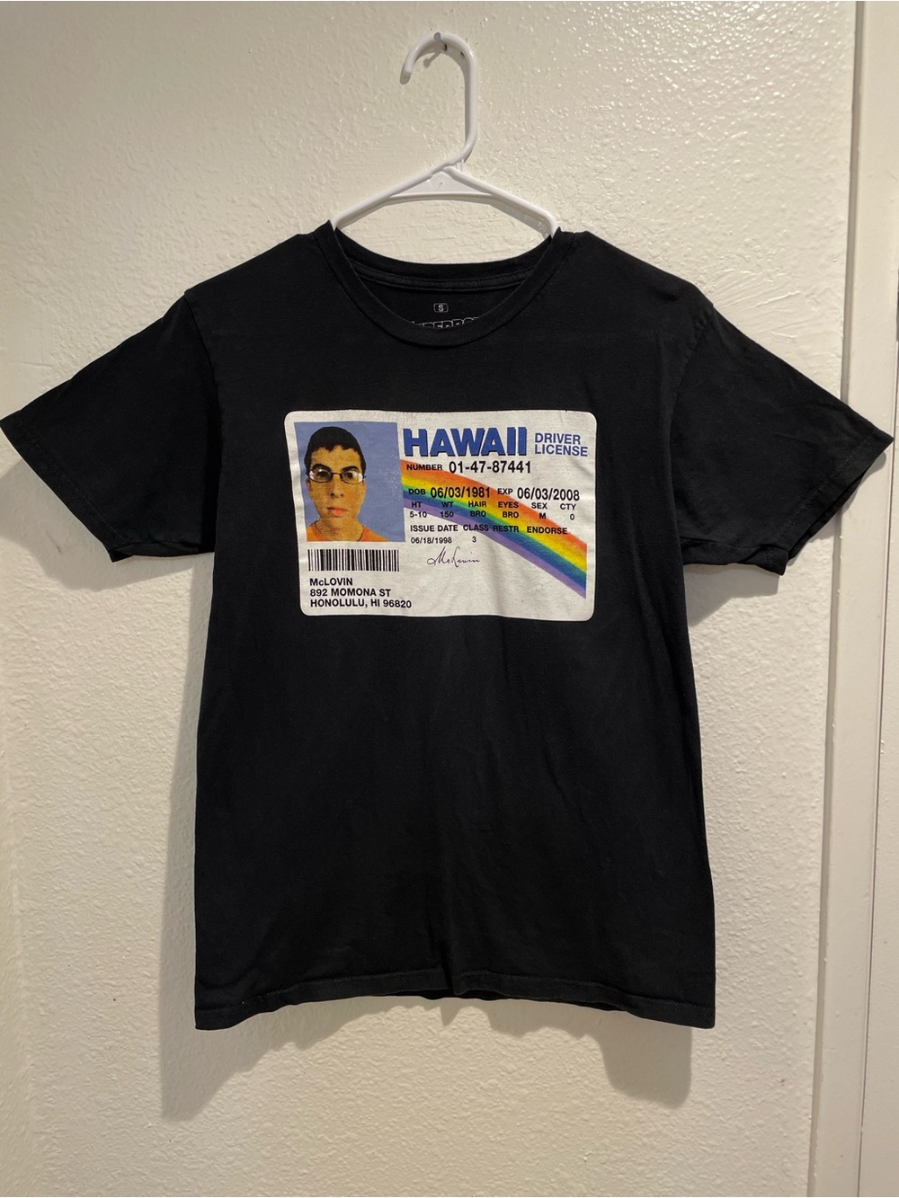 Superbad Movie McLovin Hawaii Driver License Graphic Tee Shirt Black Mens Small
